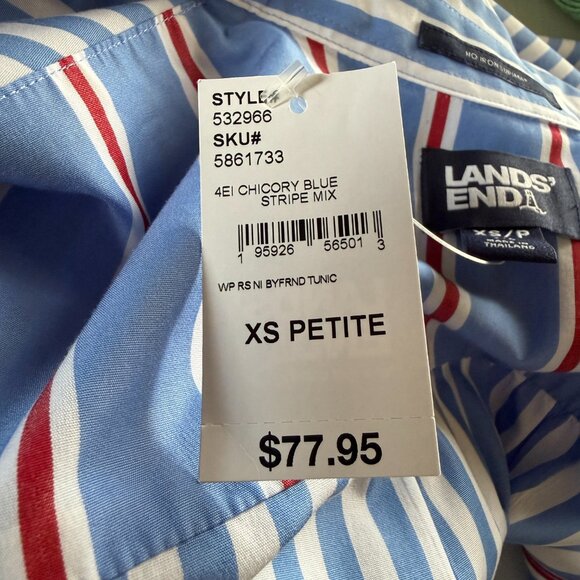 Lands' End red white and blue striped long sleeve collared button down shirt XSP - Picture 8 of 11